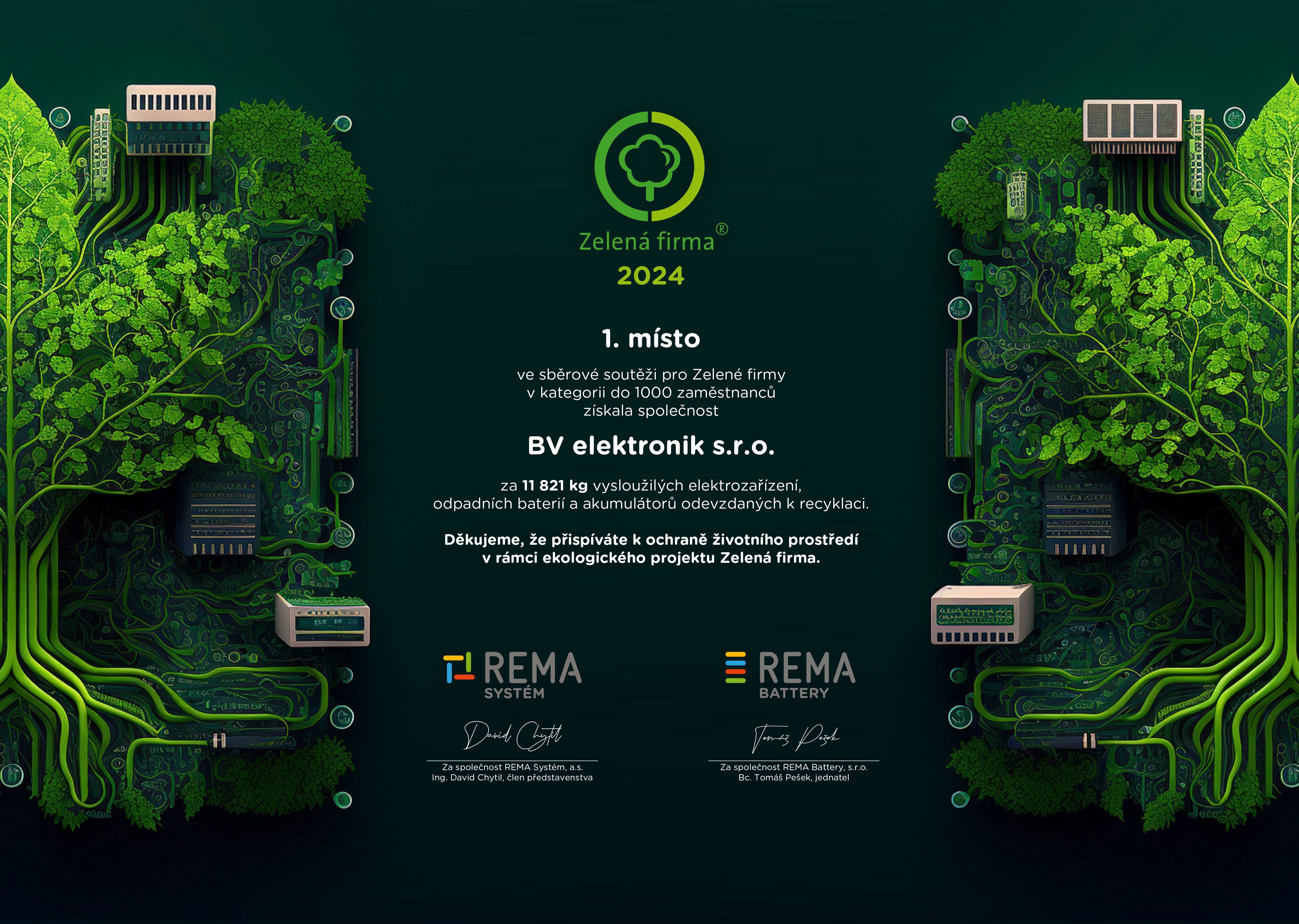 BV elektronik první v soutěži Zelená firma!